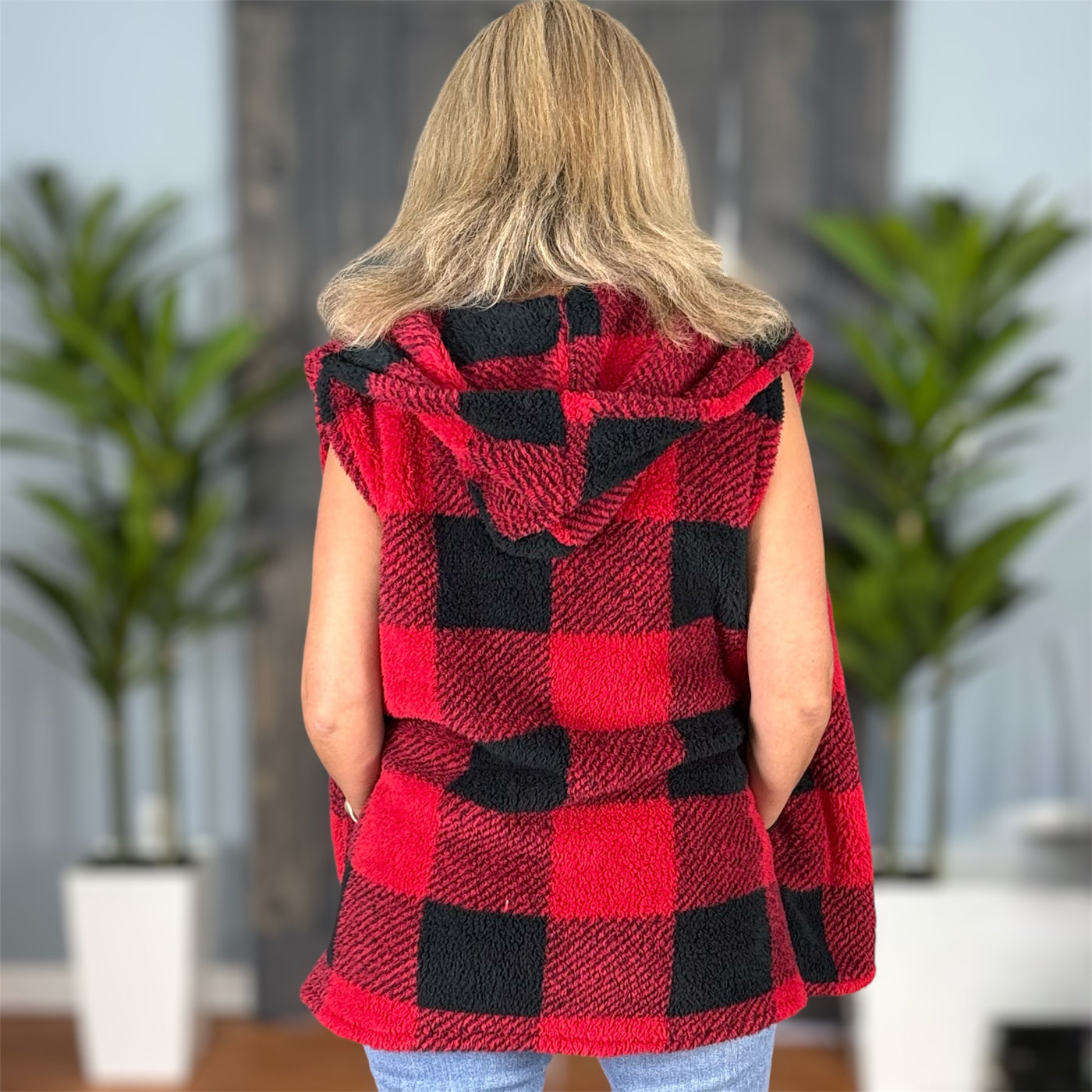 Nancy Plaid Hooded Vest