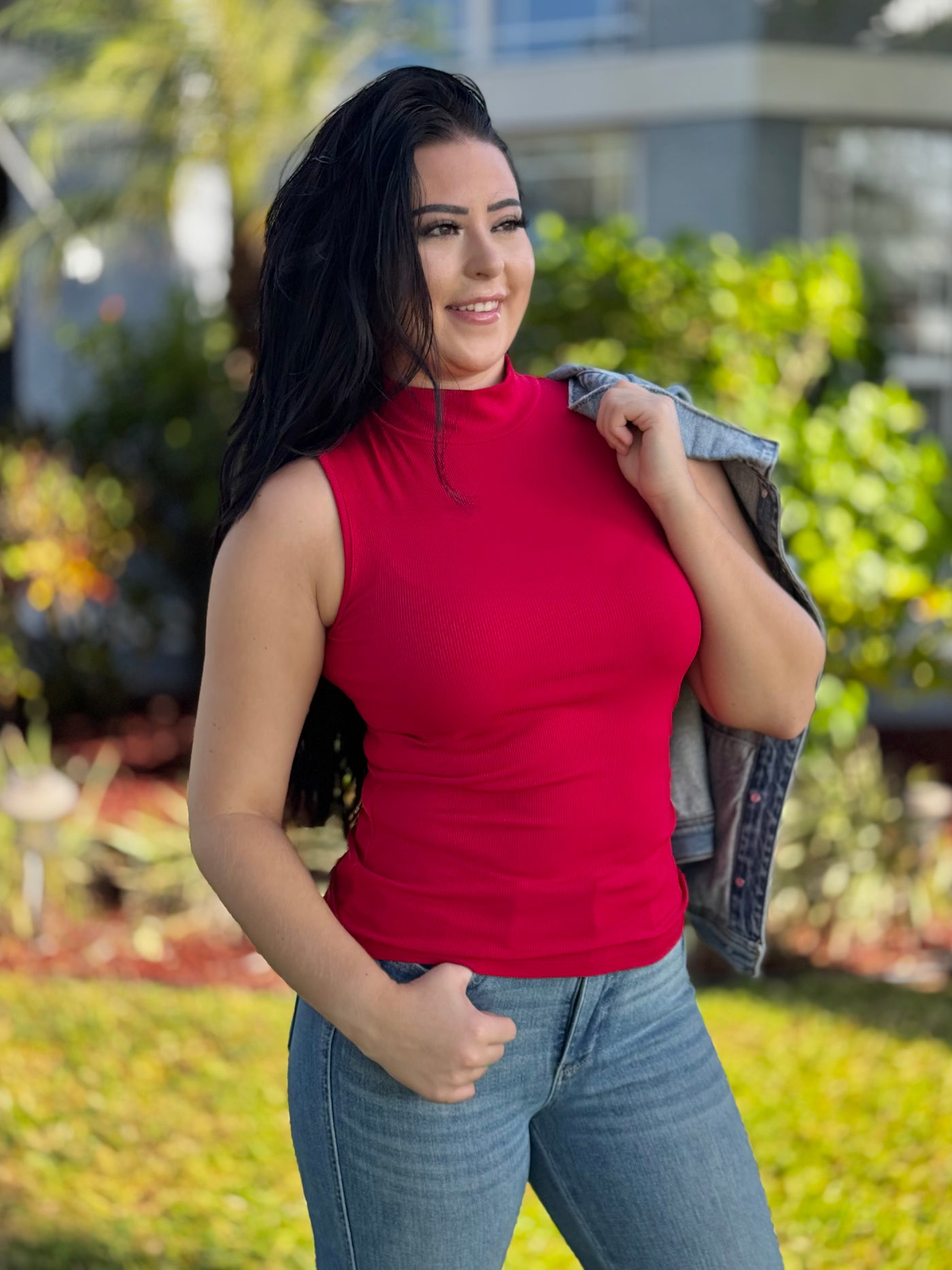 Not Your Basic Babe Sleeveless Mock Neck Top - Red