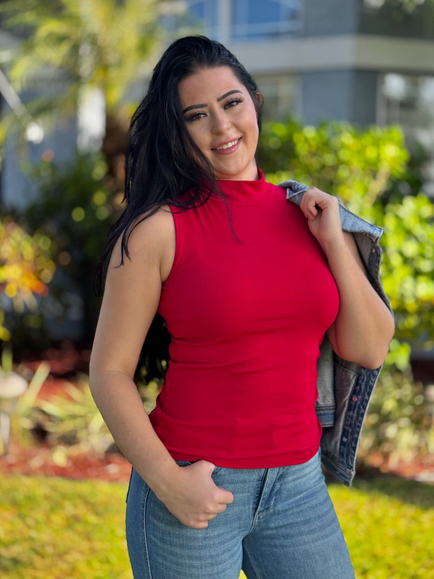 Not Your Basic Babe Sleeveless Mock Neck Top - Red