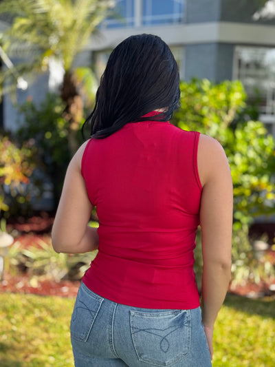 Not Your Basic Babe Sleeveless Mock Neck Top - Red