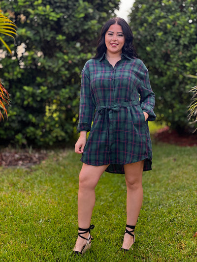 Perfection In Plaid Dress - Green Flannel