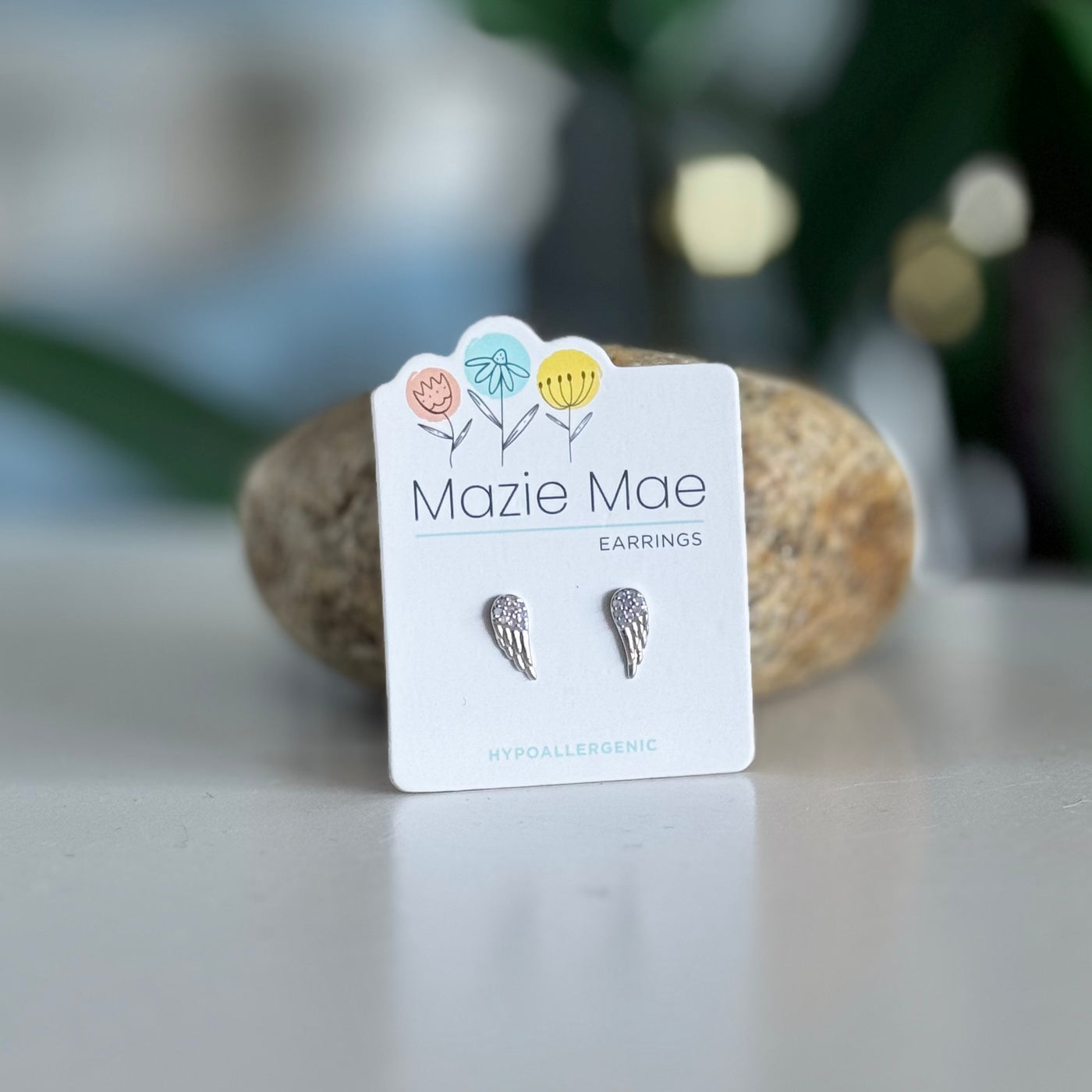Mazie Mae Earrings - Silver Tone CZ Angel Wing Studs