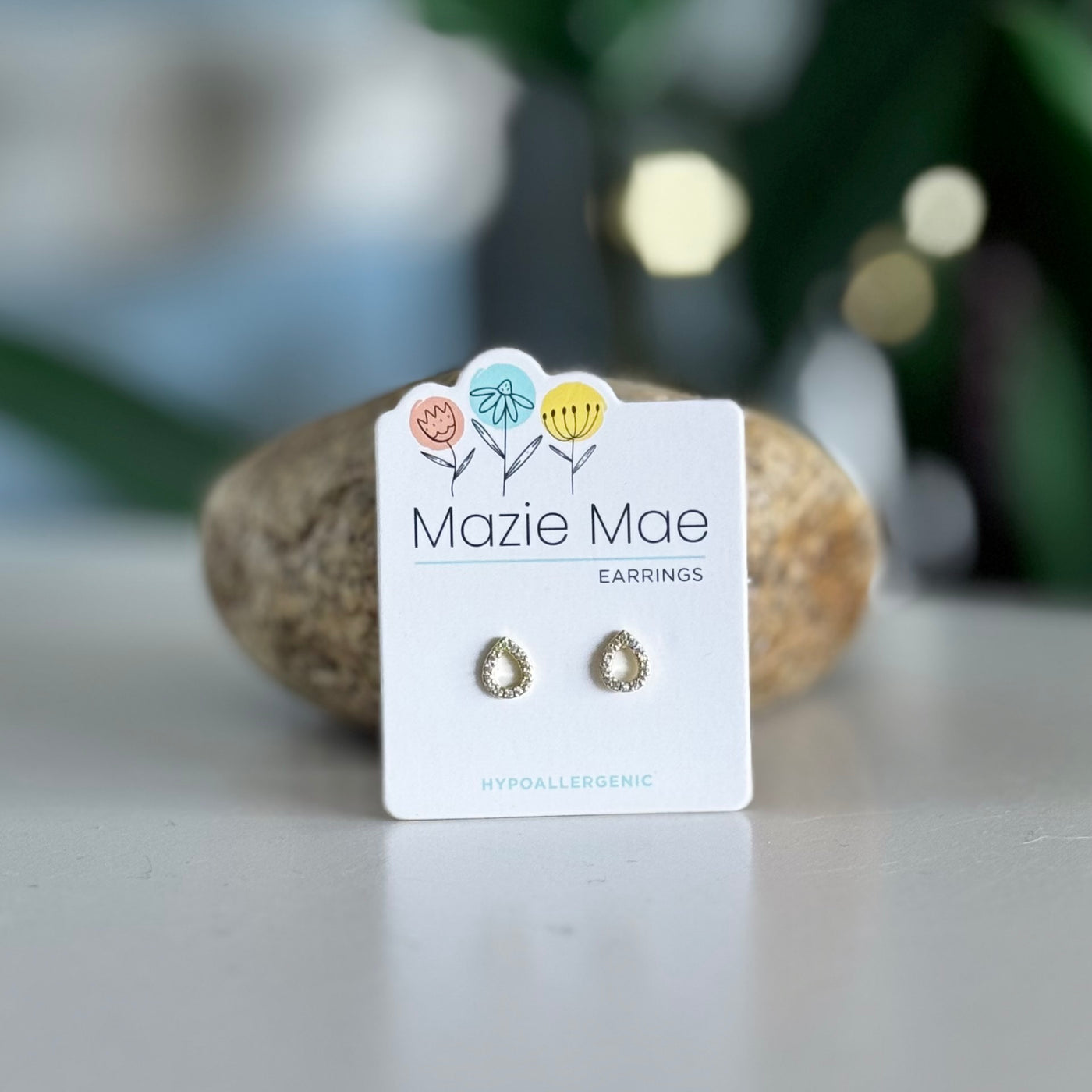 Mazie Mae Earrings - Gold Tone Open CZ Tear Drop Studs