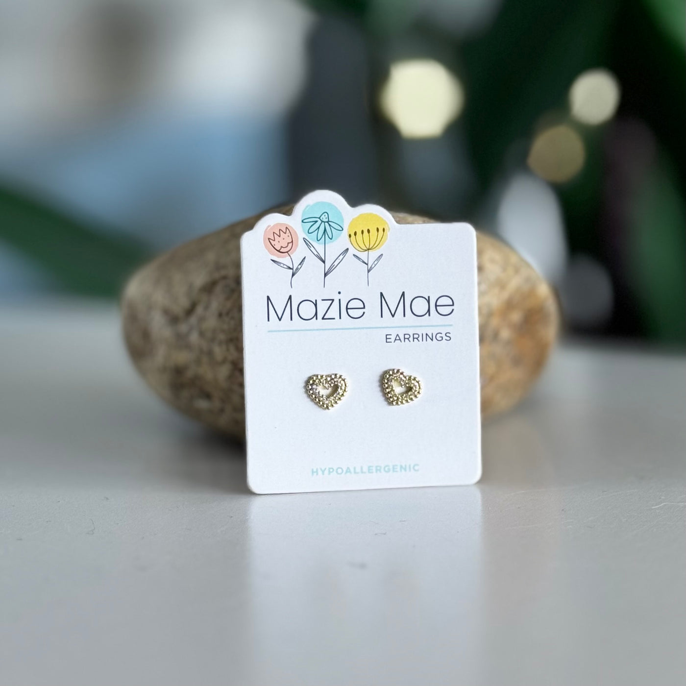 Mazie Mae Earrings - Gold Tone Double Boarded CZ Heart Studs