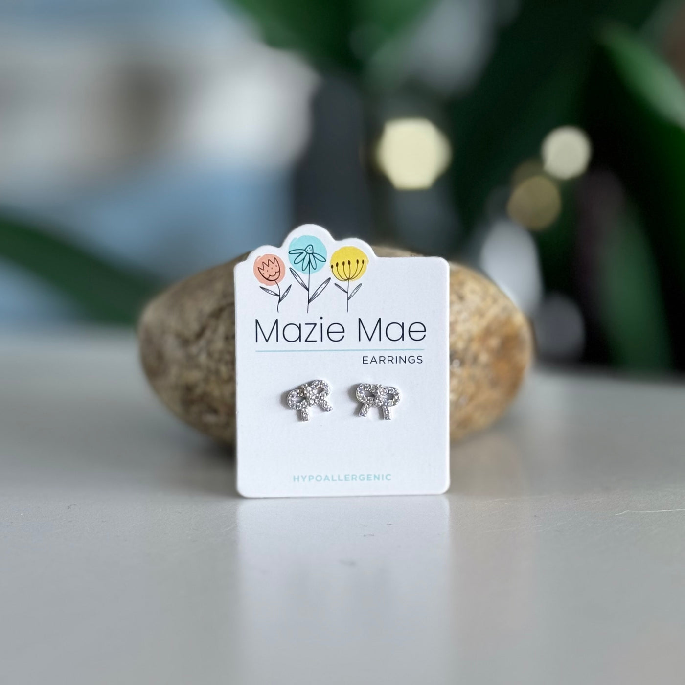 Mazie Mae Earrings - Silver Tone CZ Bow Studs