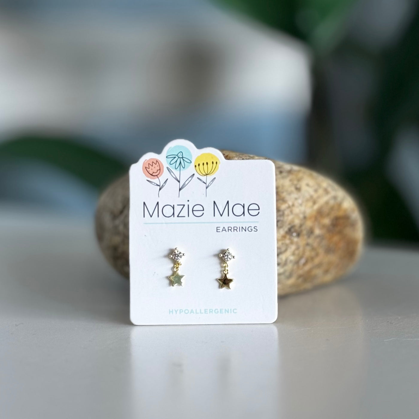 Mazie Mae Earrings - Gold Tone CZ Star Drop Studs