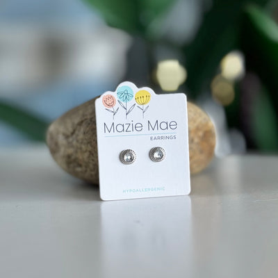 Mazie Mae Earrings - Silver Tone Braided CZ Stud