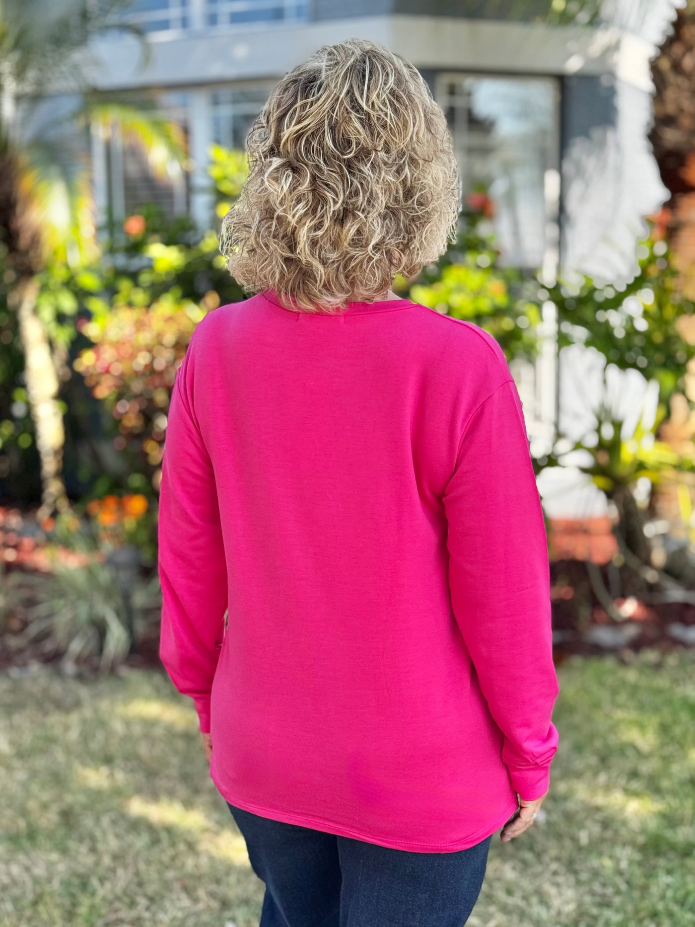 Holiday Sweatshirts By Grace + Emma - Hot Pink Sequin Tree Patch 