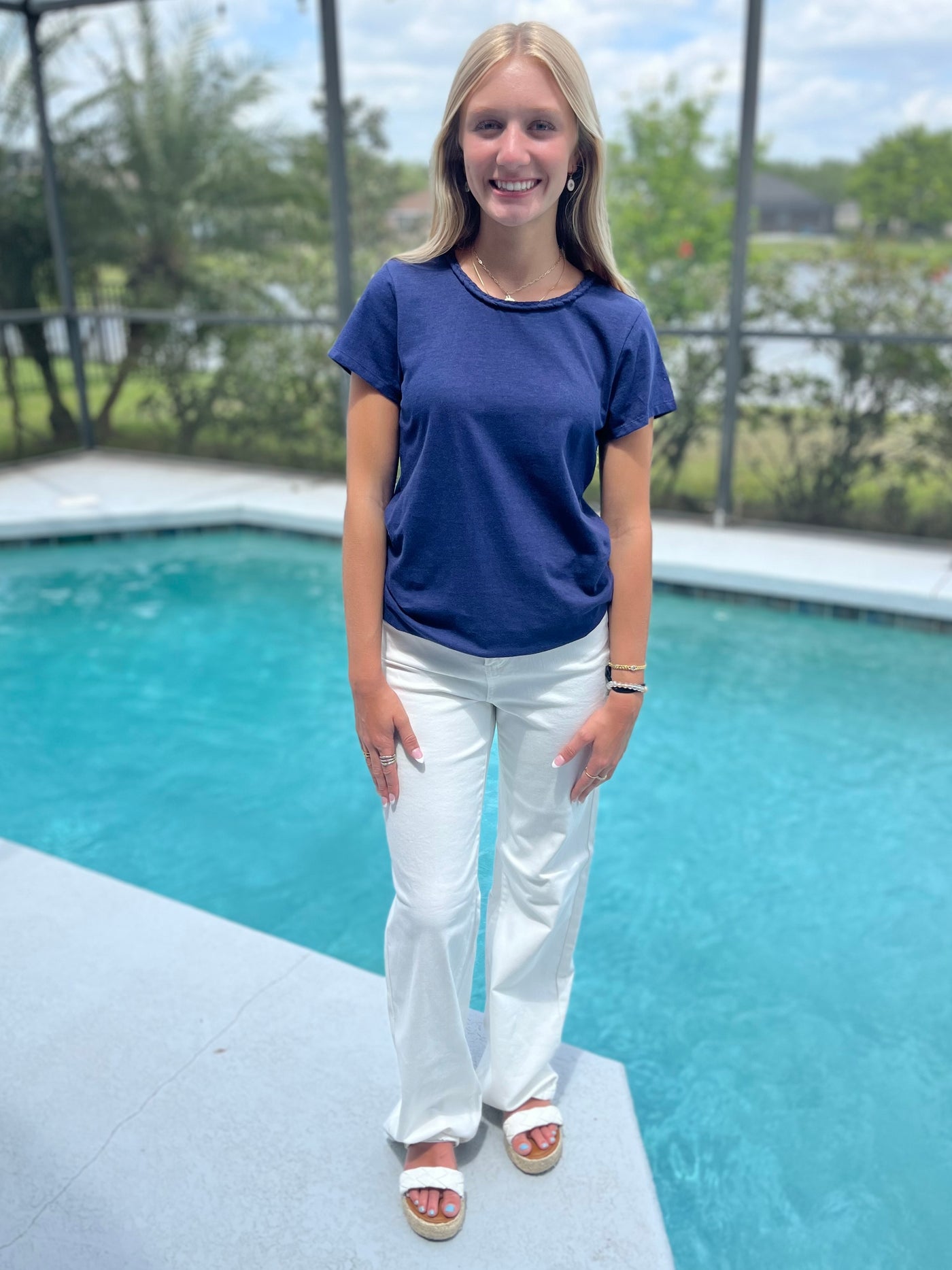 Braided Neck Tee in Navy By Hatley