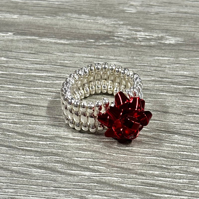 The Coco + Carmen Holiday Ring Collection - Gift Bow Stretch - Red/Silver
