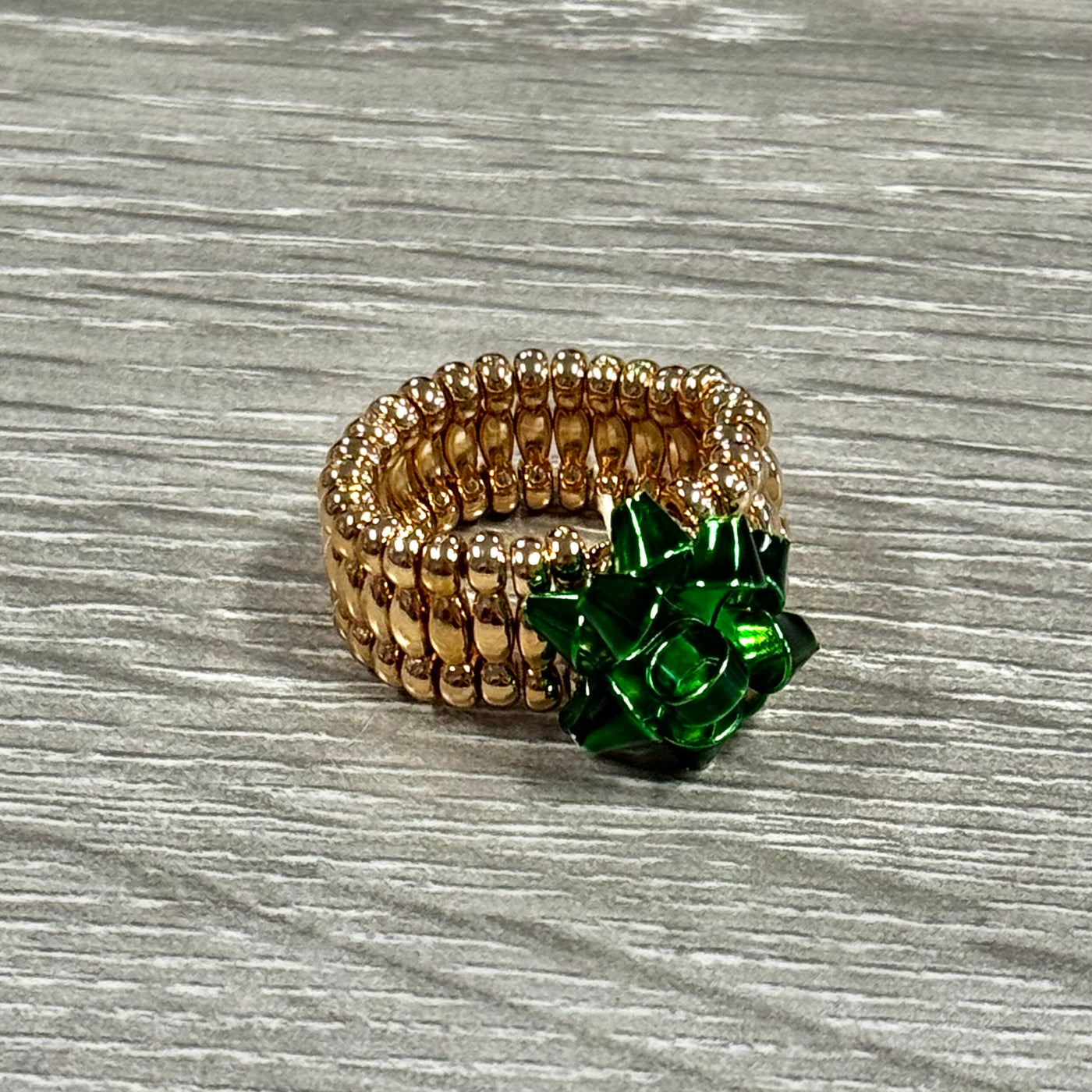 The Coco + Carmen Holiday Ring Collection - Gift Bow Stretch - Green/Gold