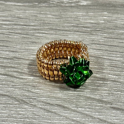 The Coco + Carmen Holiday Ring Collection - Gift Bow Stretch - Green/Gold
