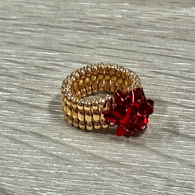 The Coco + Carmen Holiday Ring Collection - Gift Bow Stretch - Red/Gold