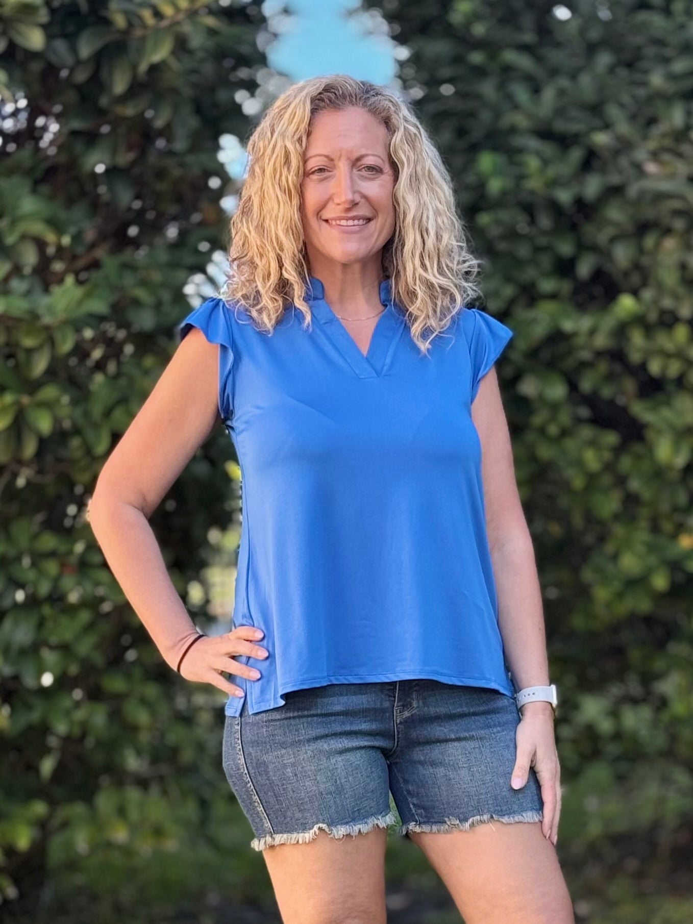 The Nicole V-Neck Top - Blue
