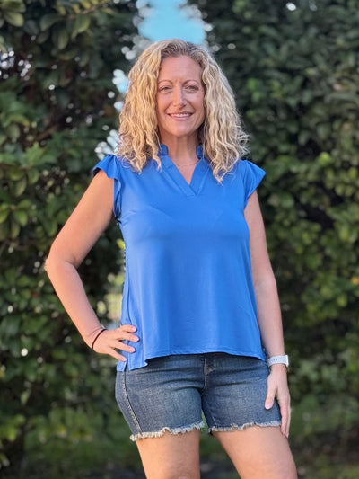 The Nicole V-Neck Top - Blue
