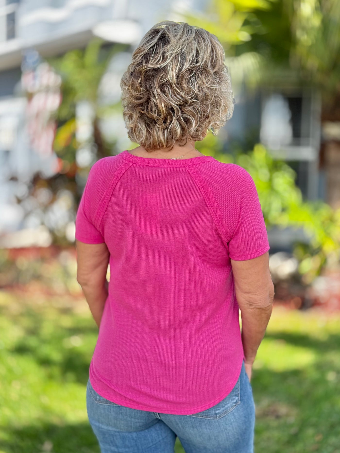 Just The Basics Waffle Knit Tee - Hot Pink