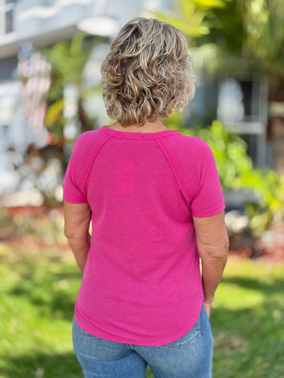 Just The Basics Waffle Knit Tee - Hot Pink
