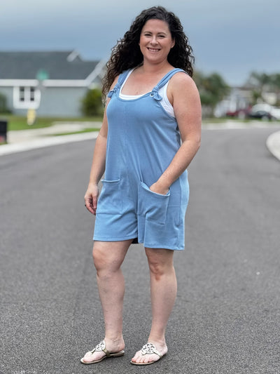 Weekend Brushed Ribbed Shortalls - Sky Blue