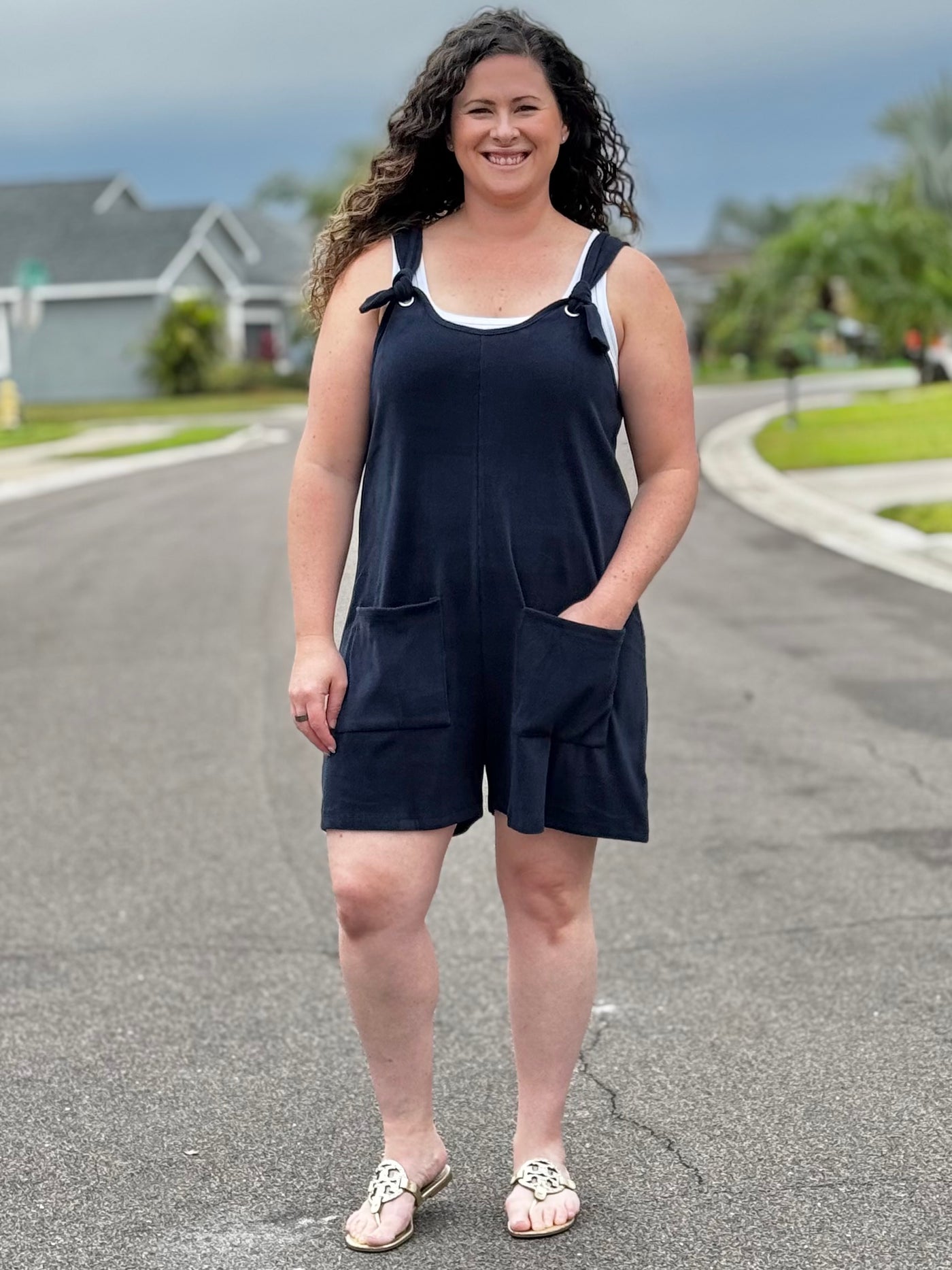 Weekend Brushed Ribbed Shortalls - Navy