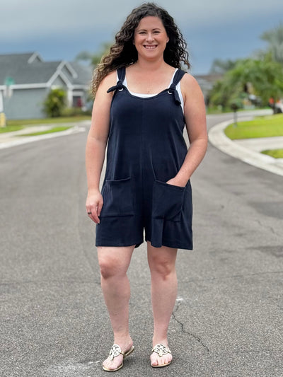 Weekend Brushed Ribbed Shortalls - Navy