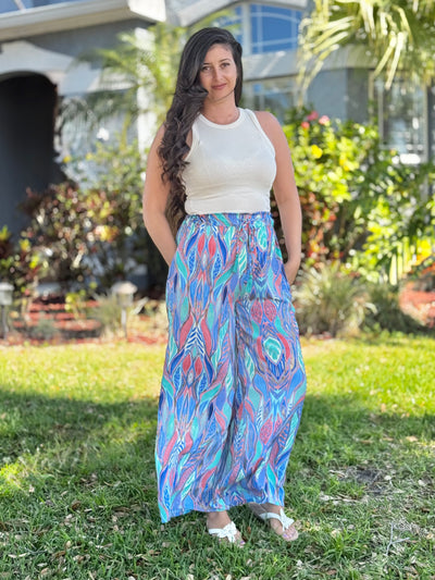 Oceanside Palazzo Pants - Multi Blue