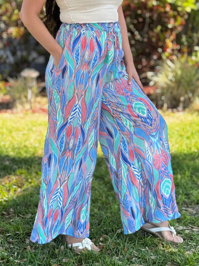 Oceanside Palazzo Pants - Multi Blue
