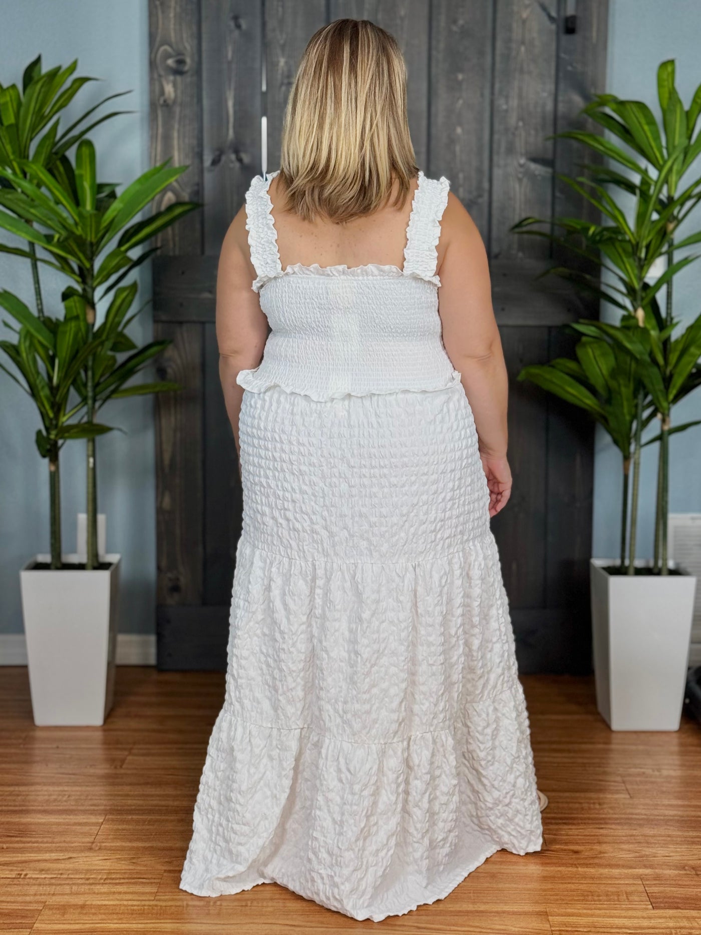 jocelyn maxi dress white Textured by Simply Southern Women's Black Satin Asymmetric Women's slit dress Peppermayo Exclusive The Jocelyn Color:Also Available in 2 buttons style