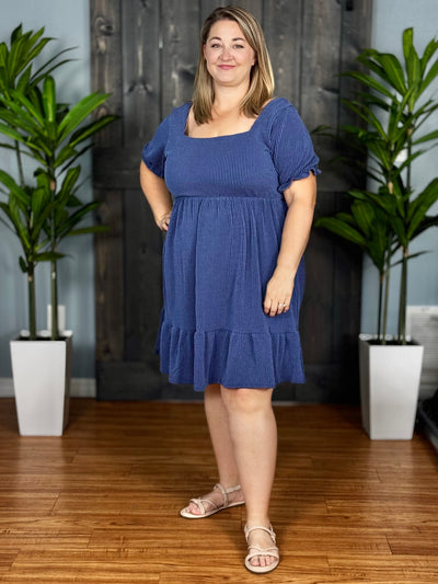 Radiantly Ribbed Babydoll Dress By Simply Southern - Navy