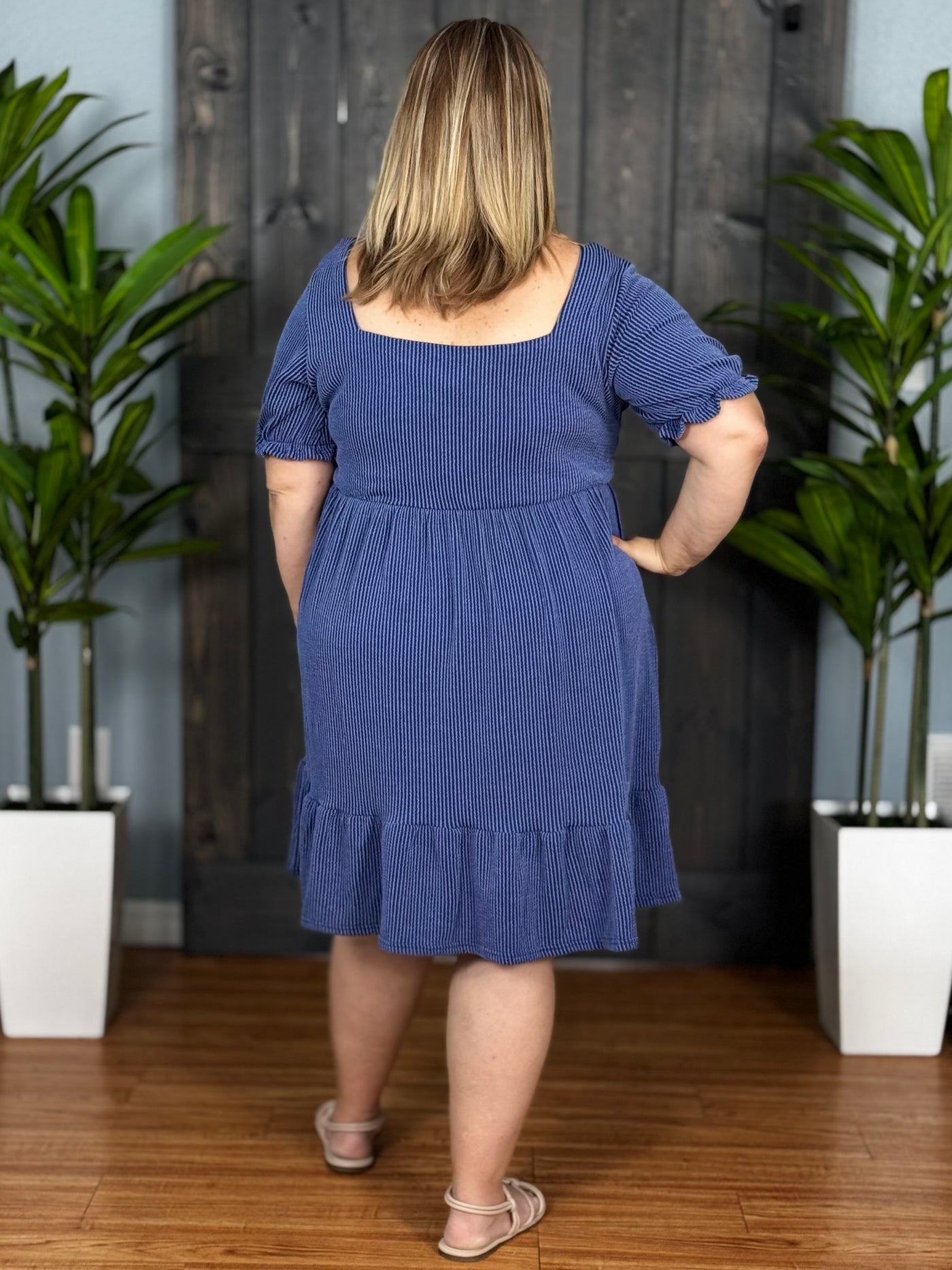 Radiantly Ribbed Babydoll Dress By Simply Southern - Navy