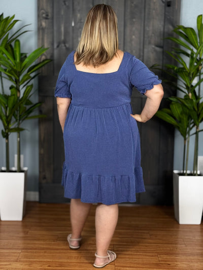 Radiantly Ribbed Babydoll Dress By Simply Southern - Navy