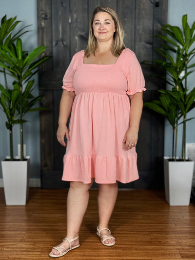 Radiantly Ribbed Babydoll Dress By Simply Southern - Coral