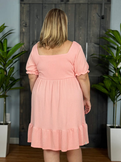 Radiantly Ribbed Babydoll Dress By Simply Southern - Coral