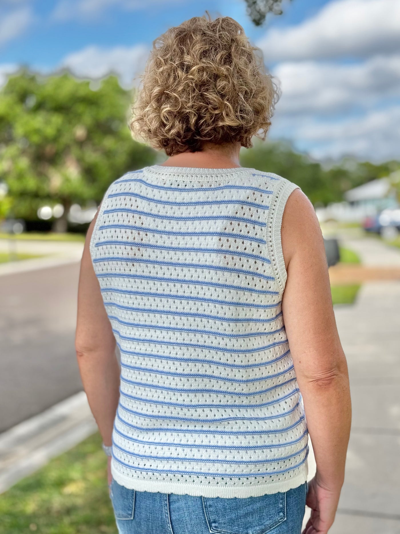 The Sunrise Sailing Tank - Ivory/Blue