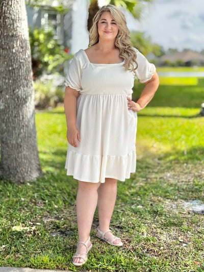 Radiantly Ribbed Babydoll Dress By Simply Southern - Ivory