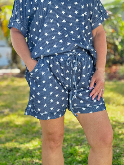 The Grace Waffle Knit Shorts - Navy Stars