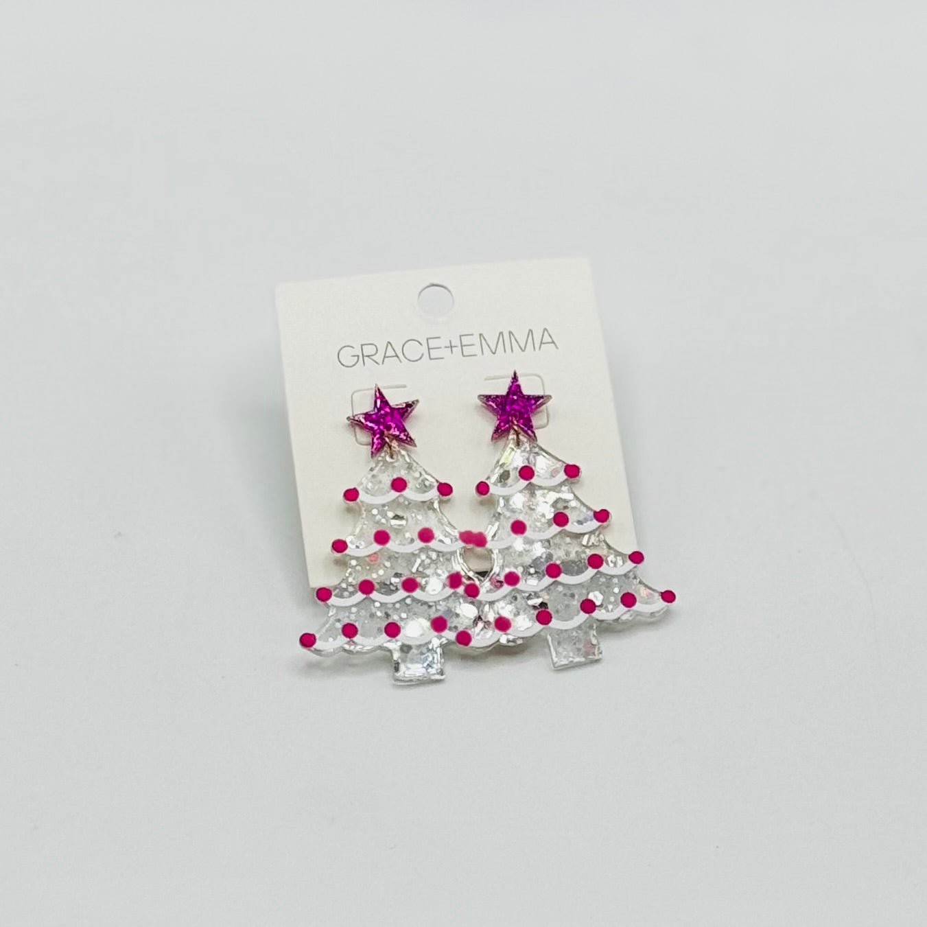 Holiday Jewelry By Southern Grace - Silver and Pink Christmas Trees Earrings