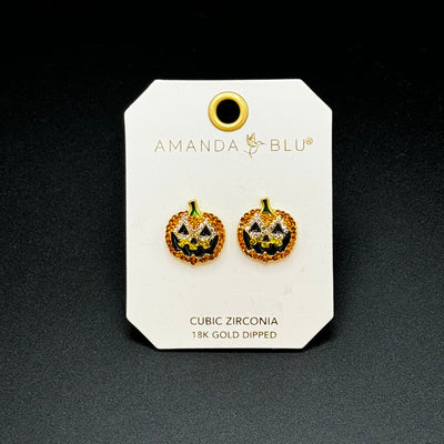 Spooktacular Earrings - Jack 0 Lantern CZ Studs