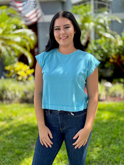 Running The Show Top - Aqua Blue
