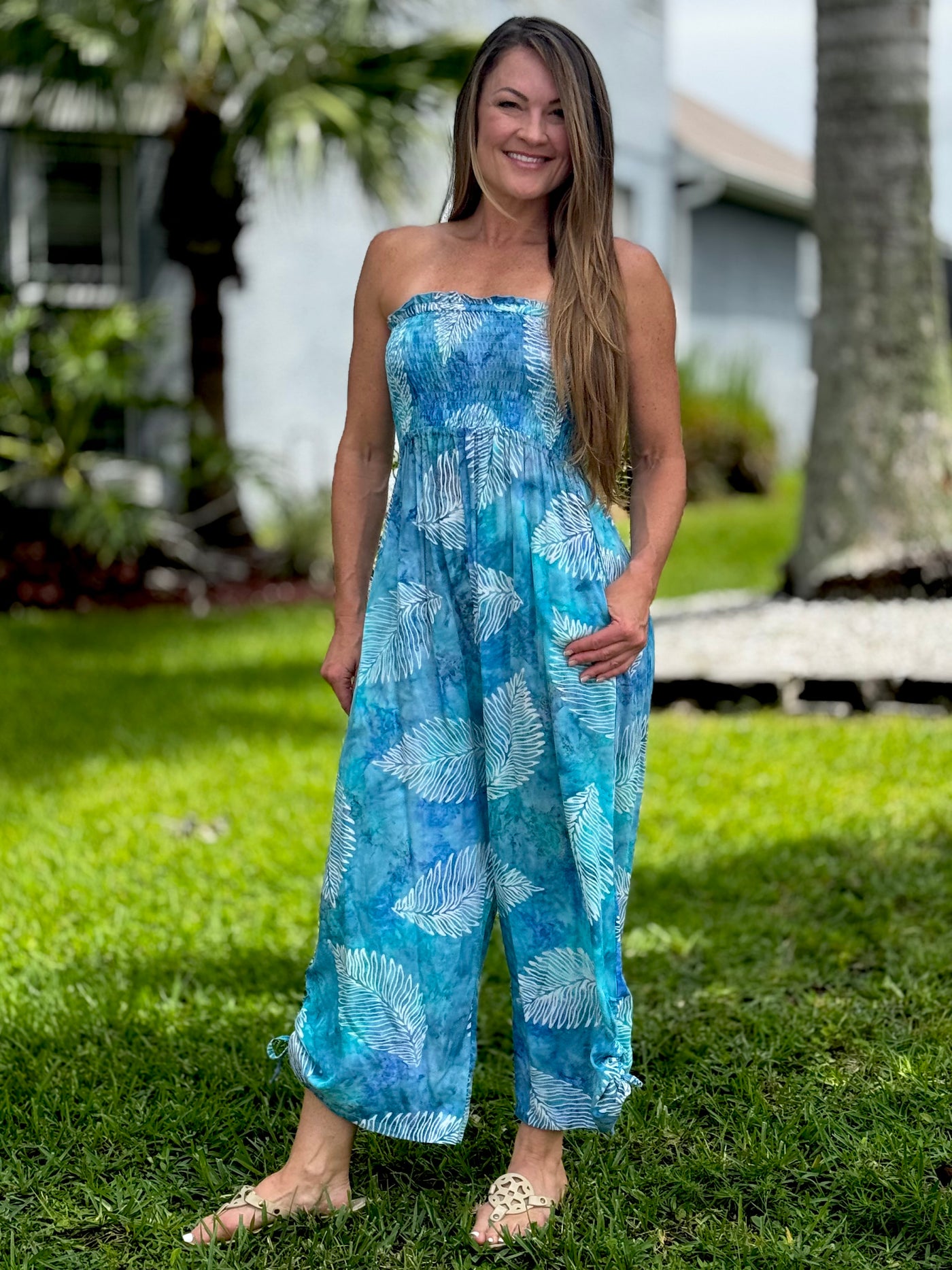 The Cambria Jumpsuit - Turq Leaf