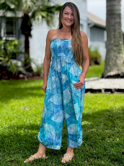 The Cambria Jumpsuit - Turq Leaf