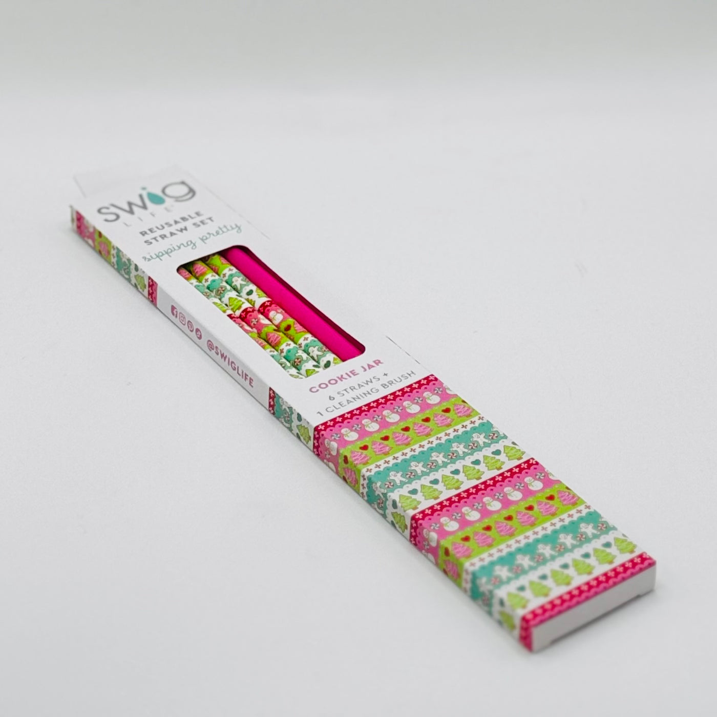 Swig Life Holiday Collection - Cookie Jar + Pink Holiday Reusable Straw Set