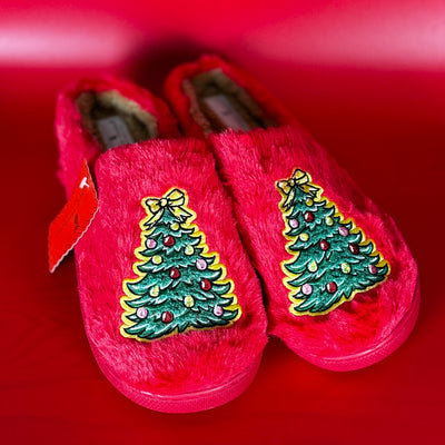 So Soft Sherpa Slippers By Simply Southern - Christmas Tree/ Rubber Sole