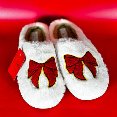 So Soft Sherpa Slippers By Simply Southern - Bow/ Rubber Sole