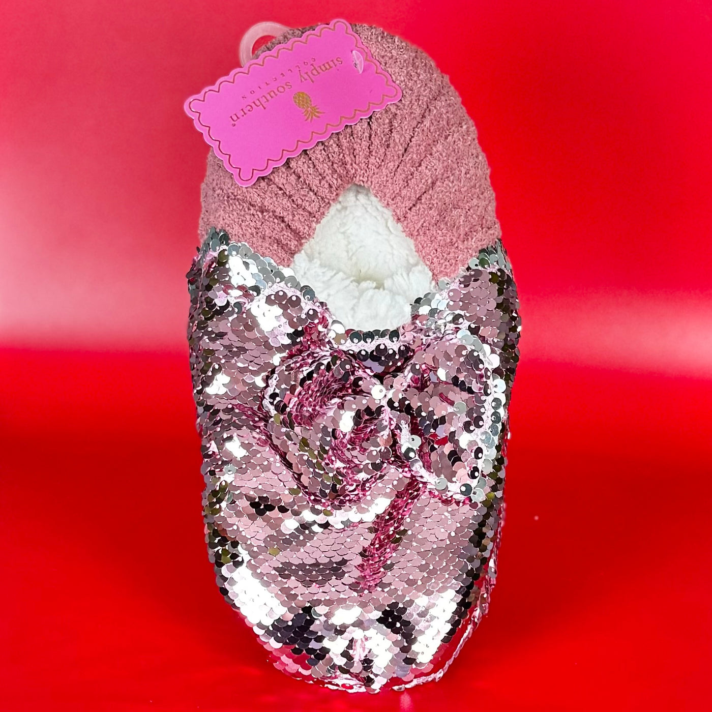 So Soft Sherpa Slippers By Simply Southern - Sequin Pink