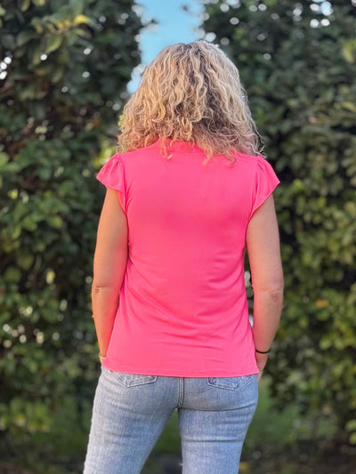 The Nicole V-Neck Top - Neon Pink