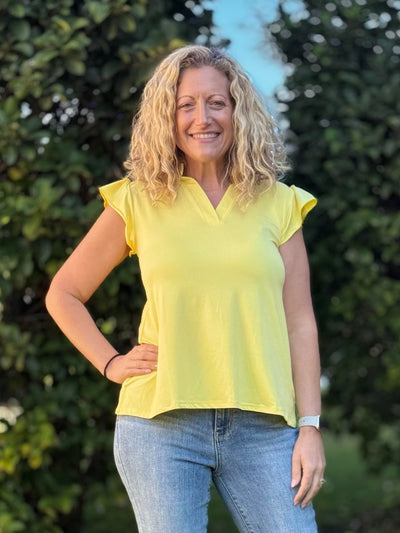 The Nicole V-Neck Top - Yellow