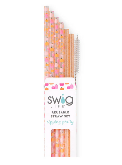 Swig Life Fall and Halloween Collection - Pumpkins And Bows Reusable Straw Set