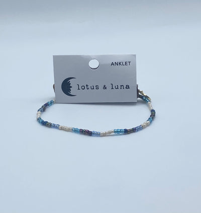Lotus & Luna -Beaded Anklet - Cream & Navy