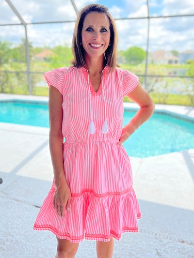 The Layla Dress In Neon Pink Stripes By Hatley