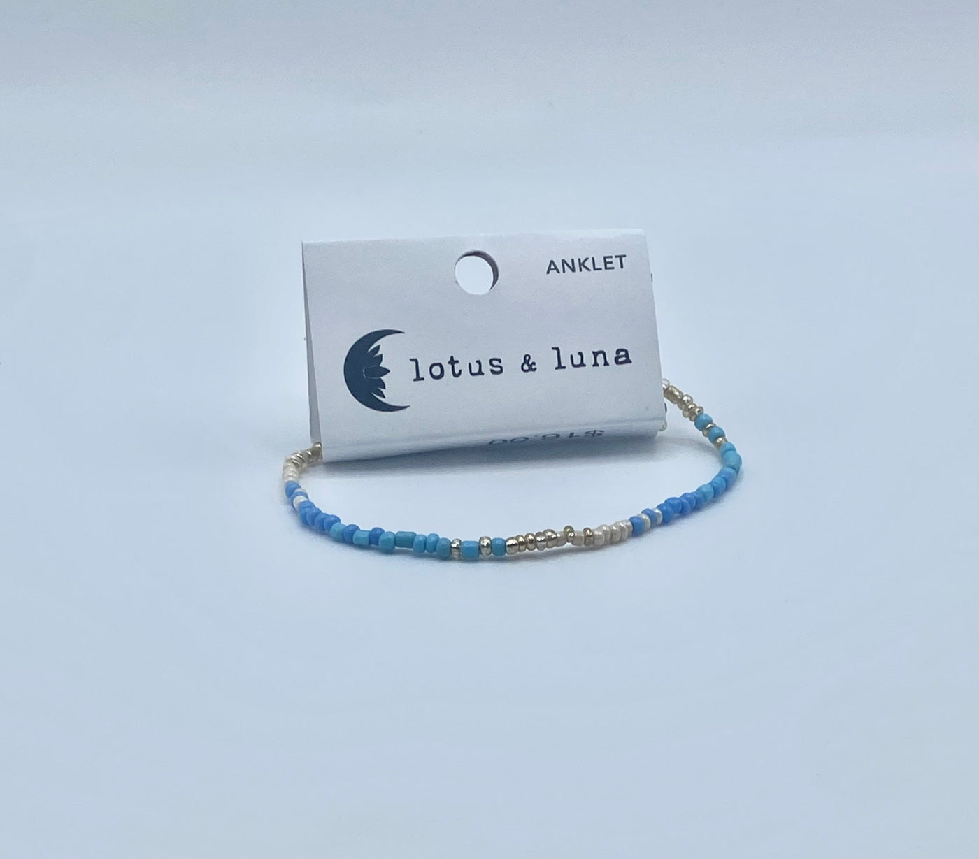 Lotus & Luna - Beaded Anklet - Cream & Blue